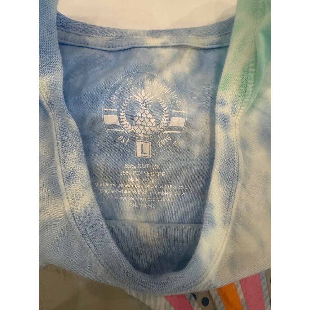 Love & Pineapples Lazy Lake Days Tie Dye Tank Top Blue Green Mens Large - Picture 5 of 9